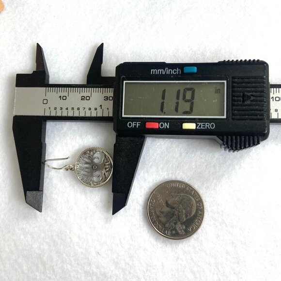 Sterling Silver 925 1.19" Round Openwork Filigree Tree Of Life Dangle Earrings - Picture 13 of 16